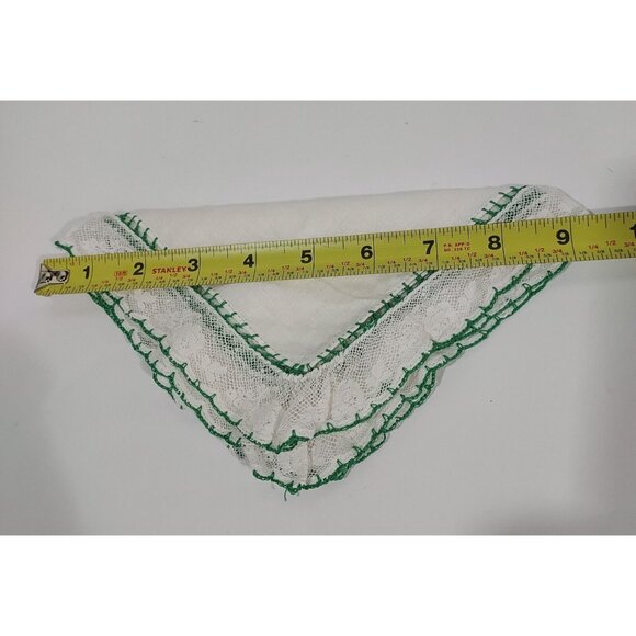 Antique Vintage 1920 Green White Wedding Handkerchief Handmade French Lace - Picture 8 of 8
